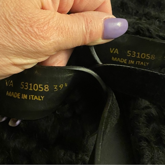 Saint Laurent black leather fur insole sandals sz 10 - Picture 10 of 13